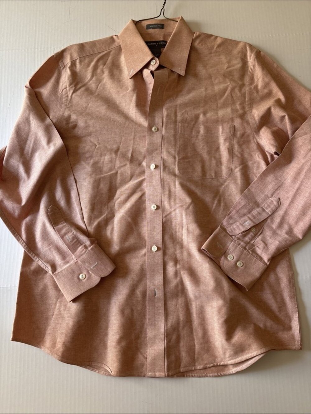 Saddlebred Oxford Button Down Shirt 100% Cotton Size Large Peach Toned Shirt